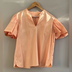 Chicos Puff Short Sleeve Poplin shirt in tangerine size large